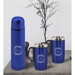 Bk Gift Kişiye Özel Deri Çantalı Mavi Seyahat Termosu Ve İkili Termos Mug Hediye Seti -5