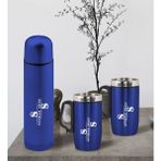 Bk Gift Kişiye Özel Deri Çantalı Mavi Seyahat Termosu Ve İkili Termos Mug Hediye Seti -6