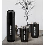 Bk Gift Kişiye Özel Deri Çantalı Siyah Seyahat Termosu Ve İkili Termos Mug Hediye Seti -1