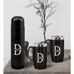 Bk Gift Kişiye Özel Deri Çantalı Siyah Seyahat Termosu Ve İkili Termos Mug Hediye Seti -3