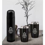 Bk Gift Kişiye Özel Deri Çantalı Siyah Seyahat Termosu Ve İkili Termos Mug Hediye Seti -4