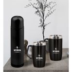 Bk Gift Kişiye Özel Deri Çantalı Siyah Seyahat Termosu Ve İkili Termos Mug Hediye Seti -7