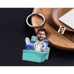 Bk Gift Kişiye Özel Eczacı Karikatürlü Ahşap Anahtarlık-4 Sevgiliye Hediye, Arkadaşa Hediye, Doğum Günü Hediyesi
