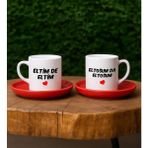 Bk Gift Kişiye Özel Eltim De Eltim - Eltoşum Da Eltoşum Tasarımlı 2'li Kırmızı Tabaklı Türk Kahvesi Fincan Takımı-1