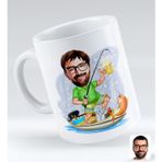 BK Gift Kişiye Özel Erkek Balıkçı 2 Karikatürlü Beyaz Kupa Bardak