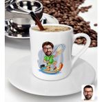 Bk Gift Kişiye Özel Erkek Balıkçı Karikatürlü Türk Kahvesi Fincanı-2 - Beyaz