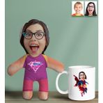 Bk Gift Kişiye Özel Fotoğraflı Pembe Süper Anne Bebek Yastık ve Kupa Bardak Seti-4, Anneye , Anneler Günü leri
