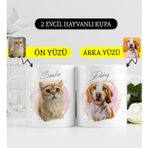 Bk Gift Kişiye Özel Iki Evcil Hayvan Karikatürlü Beyaz Kupa Bardak-2, Arkadaşa Hediye, Sevgiliye Hediye