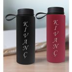 Bk Gift Kişiye Özel Isimli 2’li Siyah ve Fuşya Cam Matara 500ML, Sevgiliye Hediye, Isimli Cam Matara, Sevgililer Günü