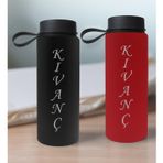 Bk Gift Kişiye Özel Isimli 2’li Siyah ve Kırmızı Cam Matara 500ML, Sevgiliye Hediye, Isimli Cam Matara, Sevgililer Günü