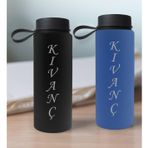 Bk Gift Kişiye Özel Isimli 2’li Siyah ve Mavi Cam Matara 500ML, Sevgiliye Hediye, Isimli Cam Matara, Sevgililer Günü