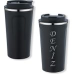 Bk Gift Kişiye Özel Isimli 5334 Siyah Paslanmaz Çelik Termos Mug 450ML, Vakumlu Termos Bardak