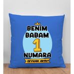Bk Gift Kişiye Özel Isimli Babalar Günü Tasarımlı Mavi Kırlent Yastık-13 Babaya Hediye, Ev Dekorasyonu, Babalar Günü Hediyesi