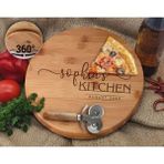Bk Gift Kişiye Özel Isimli Bambu Ahşap Döner Tablalı Pizza Tahtası-6, Pizza Kesme Tahtası Seti, Şarküteri Tahtası, Servis Tepsisi, Ahşap Tabak, Eve Taşınma Hediyesi