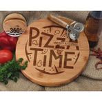 Bk Gift Kişiye Özel Isimli Bambu Ahşap Döner Tablalı Pizza Tahtası-7, Pizza Kesme Tahtası Seti, Şarküteri Tahtası, Servis Tepsisi, Ahşap Tabak, Eve Taşınma Hediyesi