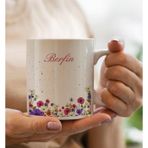 Bk Gift Kişiye Özel Isimli Çiçek Tasarımlı Beyaz Kupa Bardak- 10, Arkadaşa Hediye, Sevgiliye Hediye, Doğum Günü Hediyesi