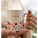 Bk Gift Kişiye Özel Isimli Çiçek Tasarımlı Beyaz Kupa Bardak- 9, Arkadaşa Hediye, Sevgiliye Hediye, Doğum Günü Hediyesi