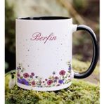 Bk Gift Kişiye Özel Isimli Çiçek Tasarımlı Siyah Kupa Bardak- 10, Arkadaşa Hediye, Sevgiliye Hediye, Doğum Günü Hediyesi