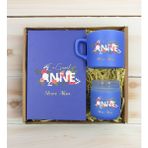 Bk Gift Kişiye Özel Isimli Dtf Anne Temalı Mavi Defter & Kahve Fincanı & Mum Hediye Seti-1, Anneye Hediye, Anneler Günü Hediyesi