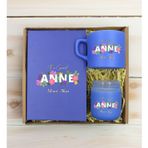 Bk Gift Kişiye Özel Isimli Dtf Anne Temalı Mavi Defter & Kahve Fincanı & Mum Hediye Seti-3, Anneye Hediye, Anneler Günü Hediyesi