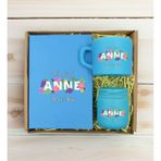 Bk Gift Kişiye Özel Isimli Dtf Anne Temalı Turkuaz Defter & Kahve Fincanı & Mum Hediye Seti-3, Anneye Hediye, Anneler Günü Hediyesi