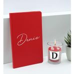 Bk Gift Kişiye Özel Isimli Kırmızı Defter ve Cam Bardakta Kalp Figürlü Kokulu Mum Hediye Seti-2, Sevgiliye Hediye, Arkadaşa Hediye