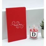 Bk Gift Kişiye Özel Isimli Kırmızı Defter ve Cam Bardakta Kalp Figürlü Kokulu Mum Hediye Seti-3, Sevgiliye Hediye, Arkadaşa Hediye