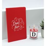 Bk Gift Kişiye Özel Isimli Kırmızı Defter ve Cam Bardakta Kalp Figürlü Kokulu Mum Hediye Seti-4, Sevgiliye Hediye, Arkadaşa Hediye