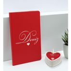 Bk Gift Kişiye Özel Isimli Kırmızı Defter ve Kalp Taş Obje Kokulu Mum Hediye Seti-1, Sevgiliye Hediye, Arkadaşa Hediye