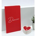 Bk Gift Kişiye Özel Isimli Kırmızı Defter ve Kalp Taş Obje Kokulu Mum Hediye Seti-2, Sevgiliye Hediye, Arkadaşa Hediye