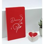 Bk Gift Kişiye Özel Isimli Kırmızı Defter ve Kalp Taş Obje Kokulu Mum Hediye Seti-7, Sevgiliye Hediye, Arkadaşa Hediye