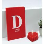 Bk Gift Kişiye Özel Isimli Kırmızı Defter ve Kokulu Kalp Mum Hediye Seti-5, Sevgiliye Hediye, Arkadaşa Hediye