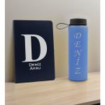 Bk Gift Kişiye Özel Isimli Lacivert Defter ve Mavi Cam Matara Hediye Seti-5, Sevgiliye Hediye, Arkadaşa Hediye, Yeni Iş Hediyesi
