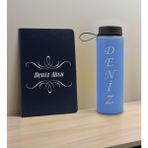 Bk Gift Kişiye Özel Isimli Lacivert Defter ve Mavi Cam Matara Hediye Seti-7, Sevgiliye Hediye, Arkadaşa Hediye, Yeni Iş Hediyesi