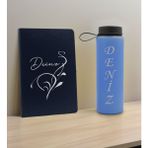Bk Gift Kişiye Özel Isimli Lacivert Defter ve Mavi Cam Matara Seti 6