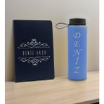 Bk Gift Kişiye Özel Isimli Lacivert Defter ve Mavi Cam Matara Seti 8
