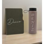 Bk Gift Kişiye Özel Isimli Mat Gri Termo Deri Defter ve Cam Matara Seti 1