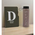 Bk Gift Kişiye Özel Isimli Mat Gri Termo Deri Defter ve Cam Matara Seti 5