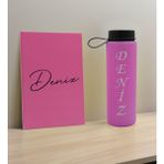 Bk Gift Kişiye Özel Isimli Pembe Defter ve Cam Matara Hediye Seti-1, Sevgiliye Hediye, Arkadaşa Hediye, Yeni Iş Hediyesi