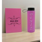 Bk Gift Kişiye Özel Isimli Pembe Defter ve Cam Matara Hediye Seti-7, Sevgiliye Hediye, Arkadaşa Hediye, Yeni Iş Hediyesi
