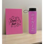 Bk Gift Kişiye Özel Isimli Pembe Defter ve Cam Matara Seti 4