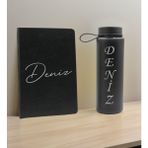 Bk Gift Kişiye Özel Isimli Siyah Defter ve Cam Matara Seti 1