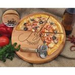 Bk Gift Kişiye Özel Isimli Tarihli Bambu Ahşap Döner Tablalı Pizza Tahtası-1, Pizza Kesme Tahtası Seti, Şarküteri Tahtası, Servis Tepsisi, Ahşap Tabak, Eve Taşınma Hediyesi