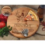 Bk Gift Kişiye Özel Isimli Tarihli Bambu Ahşap Döner Tablalı Pizza Tahtası-4, Pizza Kesme Tahtası Seti, Şarküteri Tahtası, Servis Tepsisi, Ahşap Tabak, Eve Taşınma Hediyesi