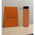 Bk Gift Kişiye Özel Isimli Turuncu Defter ve Somon Cam Matara Seti 1
