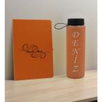 Bk Gift Kişiye Özel Isimli Turuncu Defter ve Somon Cam Matara Seti 3