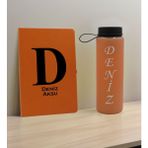 Bk Gift Kişiye Özel Isimli Turuncu Defter ve Somon Cam Matara Seti 5