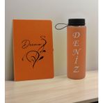 Bk Gift Kişiye Özel Isimli Turuncu Defter ve Somon Cam Matara Seti 6