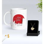 Bk Gift Kişiye Özel Isimli Yılbaşı Tasarımlı Beyaz Kupa Bardak ve Papatya Kolye Hediye Seti- 11, Sevgiliye Hediye, Yeni Yıl Hediyeleri