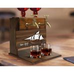 BK Gift Kişiye Özel Kabartma Gemi Tasarımlı Çift Musluklu Doğal Ahşap İçki Standı-3, İçki Standı, Doğum Günü Hediyesi, Ev Hediyesi, Erkek Hediye